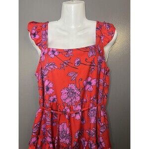 B-O-G Collective Dress Womens Large Red Floral Ruffle Tiered Sundress Boho